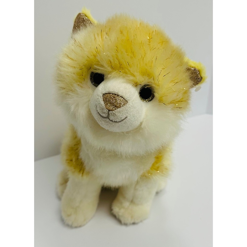 FAO Schwarz Sparklers Yellow White‎ Glitter Husky Dog 10" Stuffed Animal Toy
